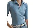 Вязаное поло с рукавом три четверти и ребристой текстурой от Lauren Ralph Lauren синее