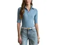 Вязаное поло с рукавом три четверти и ребристой текстурой от Lauren Ralph Lauren синее