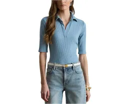 Вязаное поло с рукавом три четверти и ребристой текстурой от Lauren Ralph Lauren синее