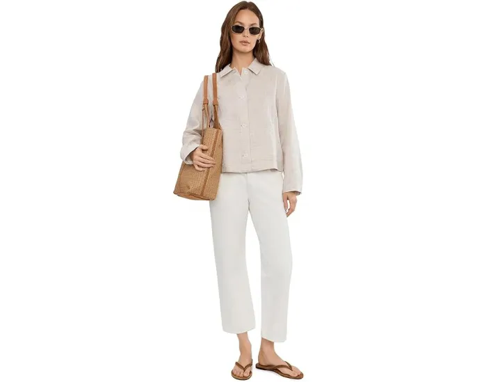 Striped Organic Linen Sheen Classic Collar Jacket