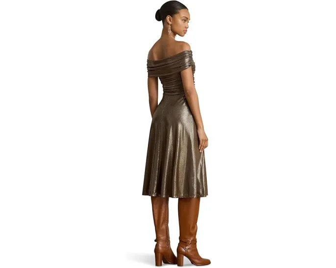 Коктейльное платье с открытыми плечами из металлизированного джерси Lauren Ralph Lauren