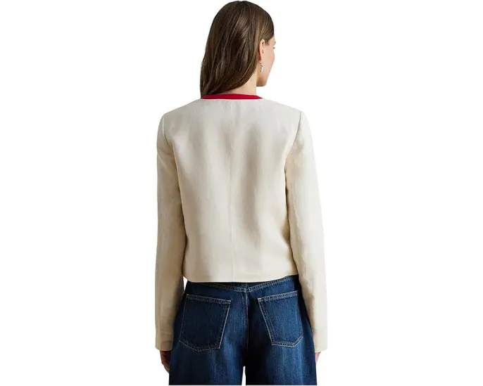 Двухцветный блейзер Lauren Ralph Lauren из льняного твила с прямым кроем