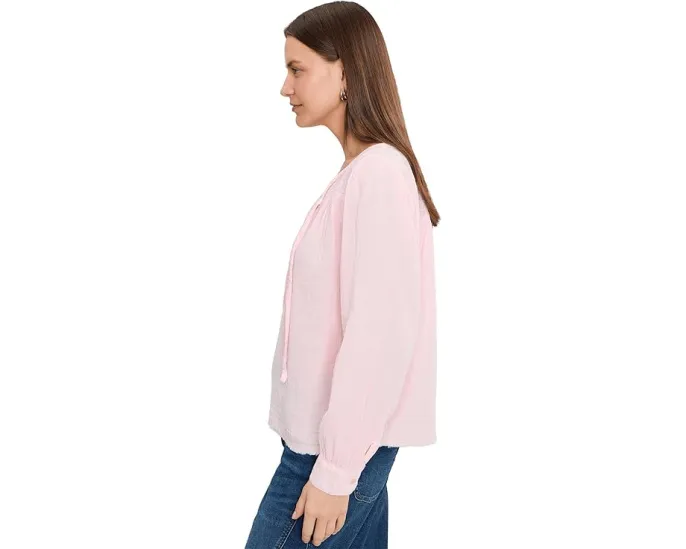 Long Sleeve Flowy Top with Lace Yoke