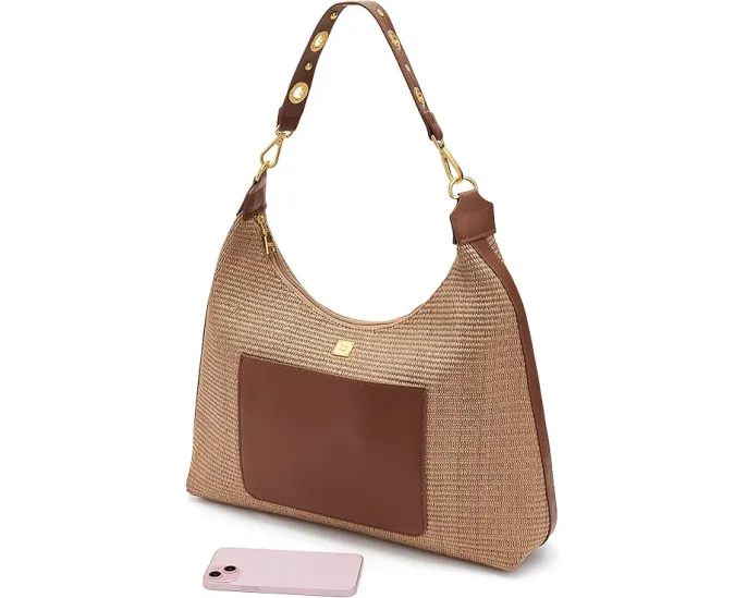 THINK ROYLN Большая сумка-хобо Seaside Satchel из рафии и кожи с двумя ремнями