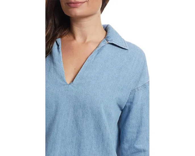 Платье Faherty Linen Denim Sail Away с V-образным вырезом и длинными рукавами