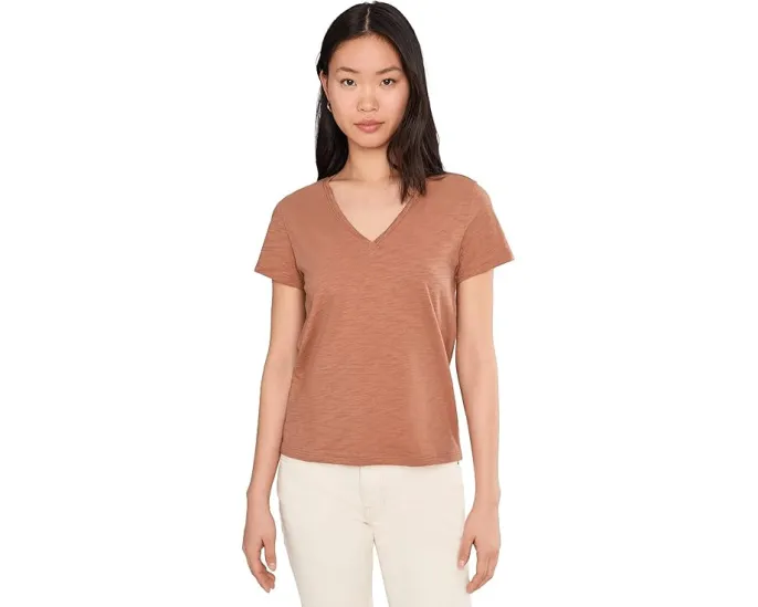 Топ Lilla P Short Sleeve Back Seam с V-образным вырезом и коротким рукавом