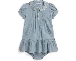 Платье из индиго-хлопка шамбре с панталонами для малышей Polo Ralph Lauren