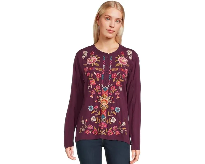 Блуза Raw Seam Henley с вышивкой и свободным кроем Johnny Was