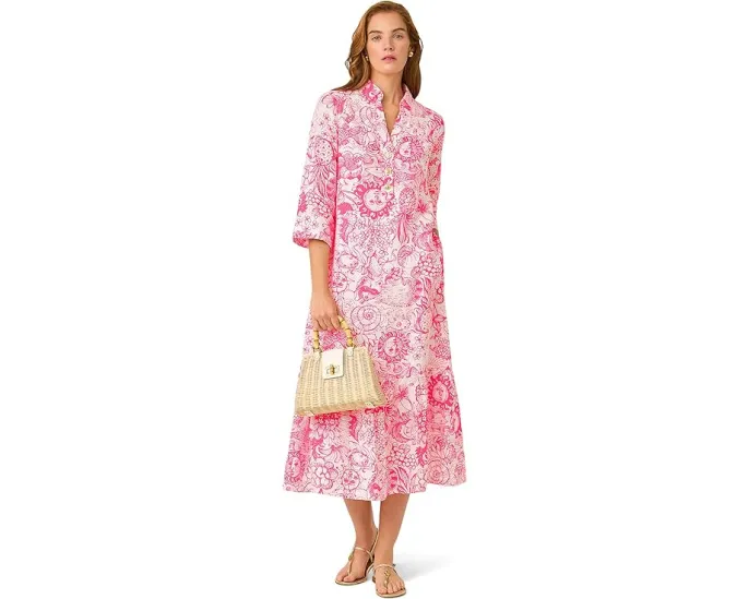 Lilly Pulitzer Платье макси Alora с V-образным вырезом и планкой на пуговицах