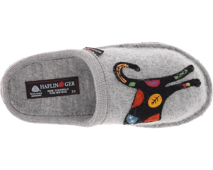 Тапочки Haflinger Sassy из вареной шерсти с аппликацией котенка
