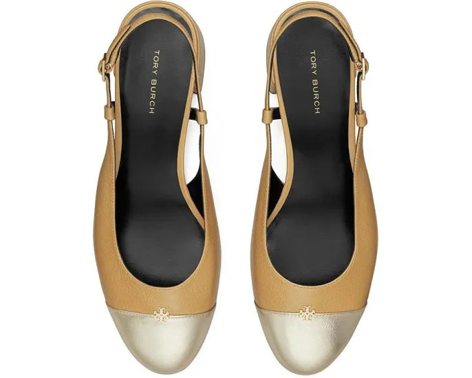Туфли Tory Burch Cap-Toe Slingback 45mm с контрастным носком и каблуком