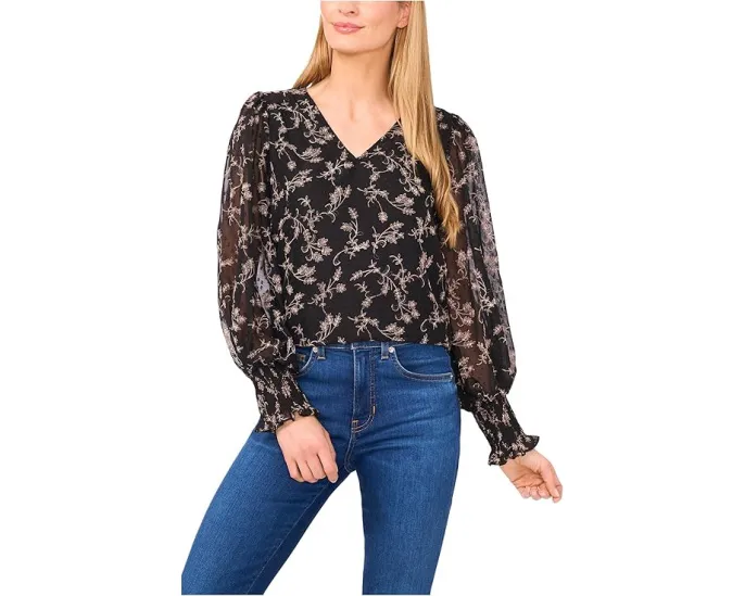 Блуза CeCe с длинным рукавом и манжетами на сборке в стиле клип-дот