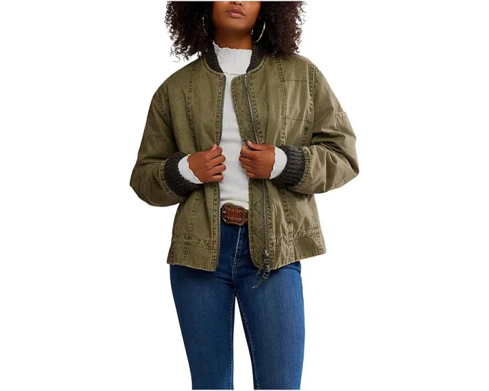 Куртка Jax Washed Bomber от Free People оливкового цвета
