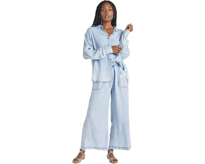 Рубашка Splendid Bleached Indigo с оверсайз кройом и плиссированной кокеткой