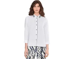 Льняная рубашка Stripe Trim с контрастной отделкой и воротником-гротгрен NIC+ZOE