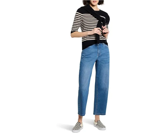 Свитер NIC+ZOE из хлопка в полоску с коротким рукавом