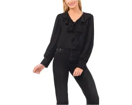Блуза CeCe с длинными рукавами и рюшами на воротнике с завязкой