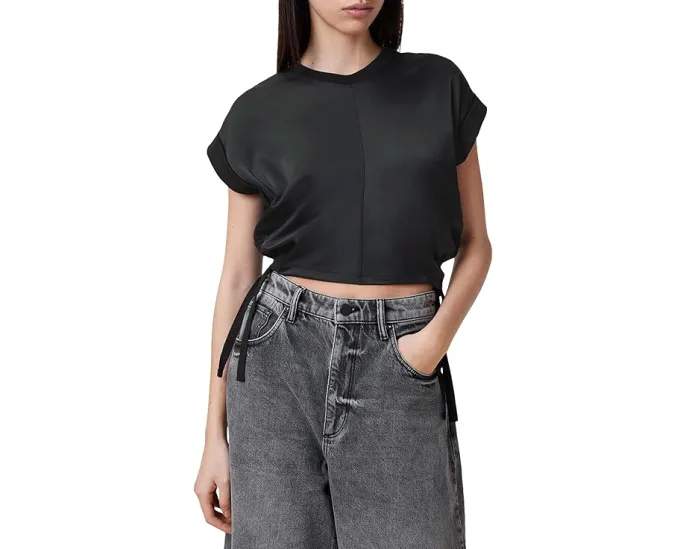 Футболка AllSaints Mira Satin укороченная с кулиской из органического хлопка