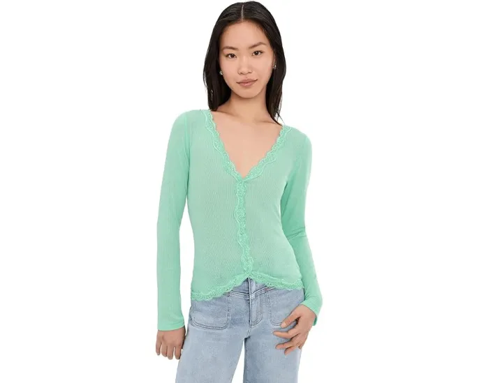 Кардиган Free People Big Love Rib с кружевной отделкой и застежкой на пуговицах