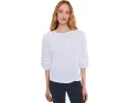 Mixed Signals - Knit Woven Combo Top With Balloon Sleeves
