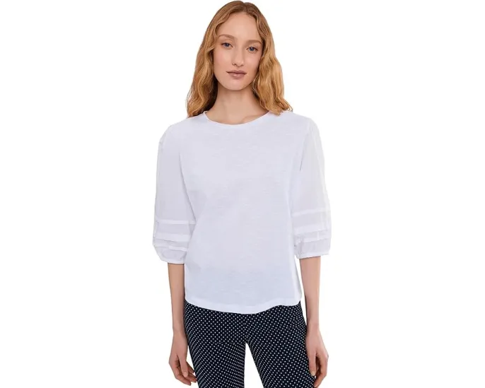 Mixed Signals - Knit Woven Combo Top With Balloon Sleeves