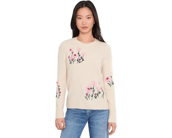 Свитер CeCe с длинными рукавами и цветочной вышивкой