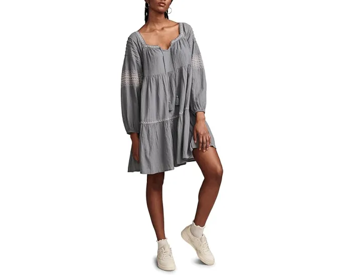Embroidered Tiered Long Sleeve Mini