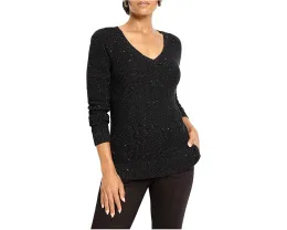 Свитер NIC+ZOE с V-образным вырезом и вафельной текстурой с блеском