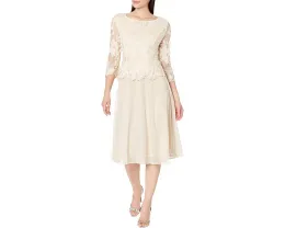 Платье Alex Evenings чайной длины с вышивкой и рукавами иллюзион на пышной юбке с фестончатым краем