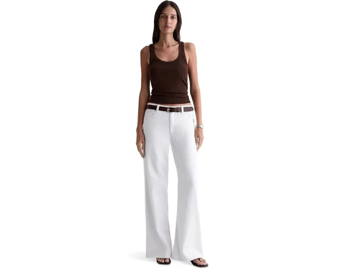 Джинсы Saige Wide Leg из мягкого денима белого цвета с высокой посадкой AG Jeans