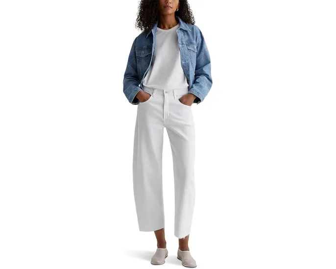 Белые джинсы AG Jeans Hattie с высокой посадкой и бочкообразным кроем