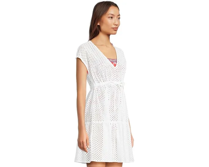 Короткое платье Tommy Bahama Eyelet Cove с V-образным вырезом и кулиской