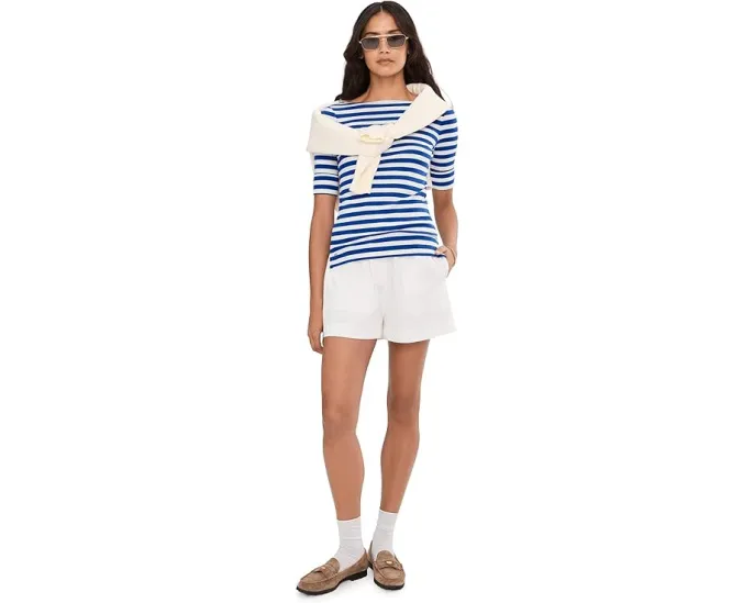 Футболка с вырезом лодочкой из стрейч-хлопка в полоску Lauren Ralph Lauren