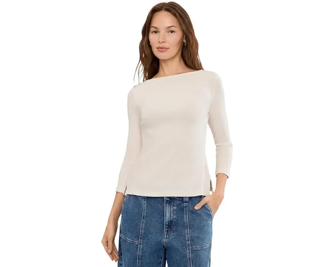 Футболка Lauren Ralph Lauren Petite из хлопкового рибаны с лодочкой и вышивкой