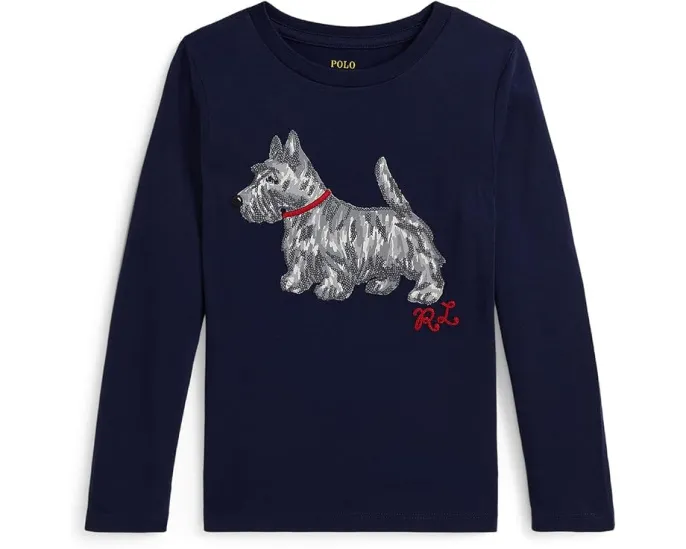 Детская футболка с длинным рукавом из хлопка с принтом собаки Polo Ralph Lauren