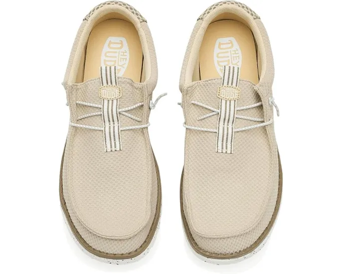 Кроссовки Hey Dude Wally Mesh Neutrals на шнурках-резинке с технологией Flex & Fold