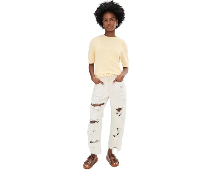 Vince Camuto топ с короткими рукавами и круглым вырезом с цветочной аппликацией