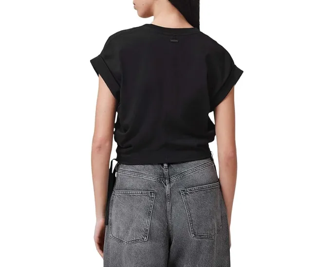 Футболка AllSaints Mira Satin укороченная с кулиской из органического хлопка