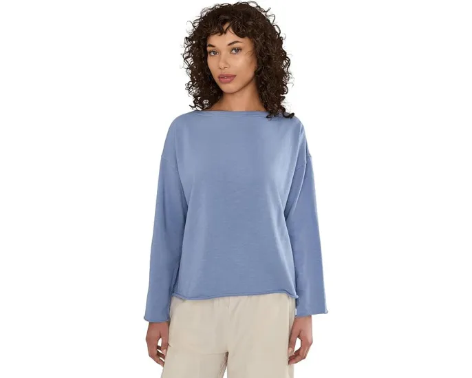 Блуза свободного кроя с лодочкой из окрашенного в готовом виде махрового полотна Eileen Fisher