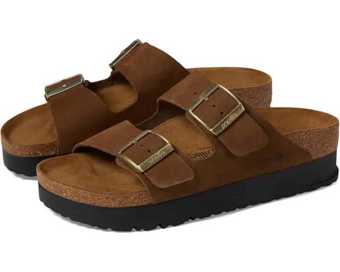 Сандалии Birkenstock Arizona Platform из нубука с пробково-латексной стелькой