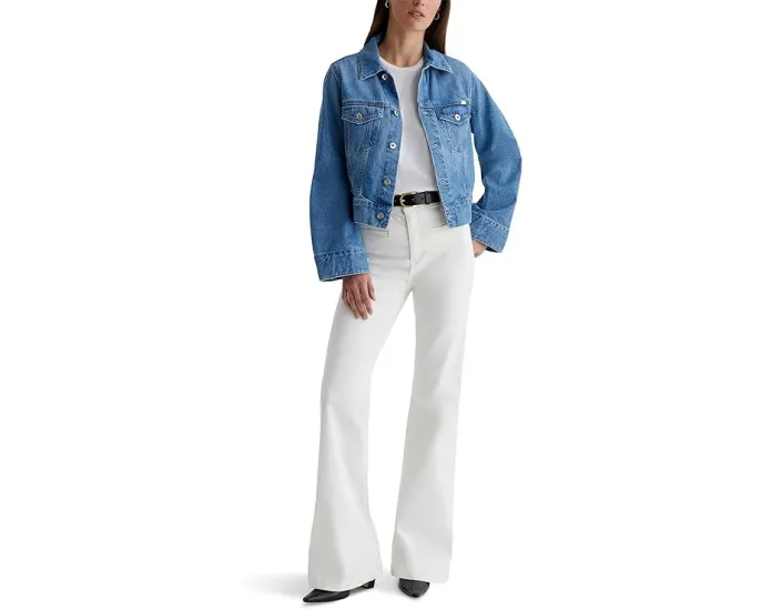 Короткая куртка-косуха Isa Cropped Trucker от AG Jeans из хлопка с регулируемым поясом