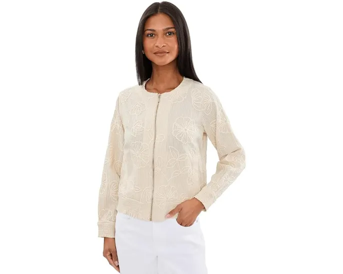 Long Sleeve Collarless Jacket With Smocking