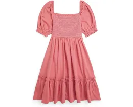 Платье Polo Ralph Lauren Kids из хлопкового джерси с присборенным лифом и рюшами