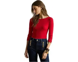 Футболка Lauren Ralph Lauren Petite из хлопкового рибаны с лодочкой и вышитым логотипом