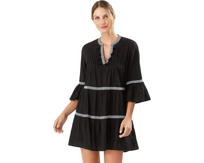 Tommy Bahama платье Cotton Clip с ярусами и вышивкой