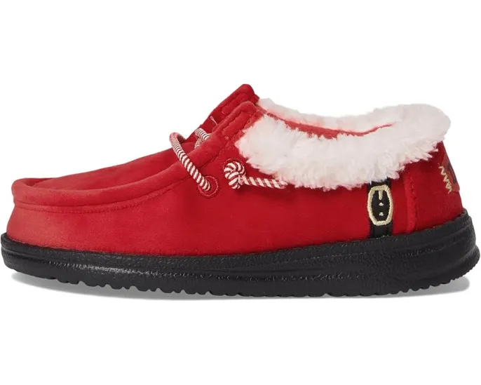 Лоферы Hey Dude Kids Wally Santa Claus для малышей с искусственным мехом и эластичной шнуровкой