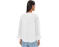 3/4 Sleeve Button Front Woven Top With Embroidery