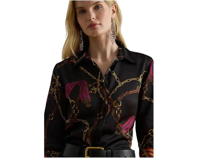 Рубашка классического кроя с принтом под ремень из атласа Lauren Ralph Lauren