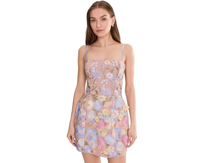 Мини-платье Avec Les Filles с 3D цветами и силуэтом абажура