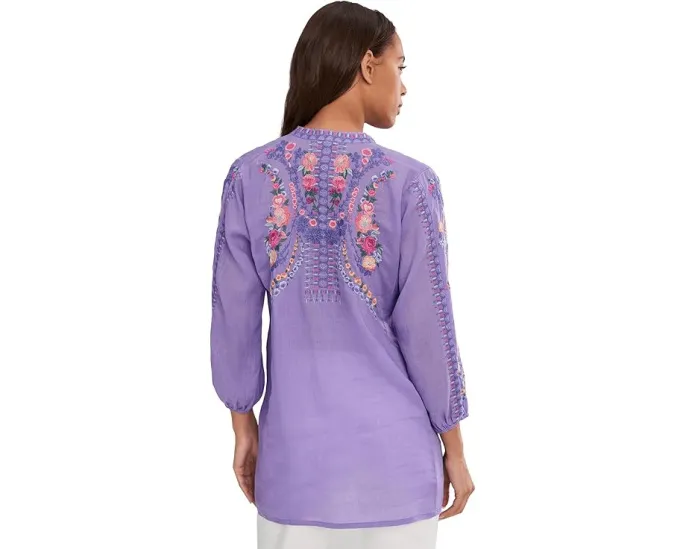 Johnny Was Туника Henley с вышивкой и длинным рукавом
